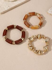 NAIZHU 1/3pcs European & American Vintage Luxury Metal Exaggerated Resin Beaded Bracelet For Women, Daily & Party Accessory - Multicolor - View 2