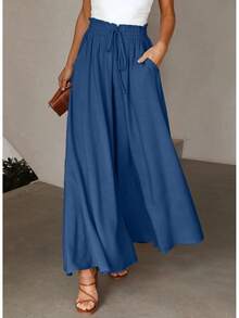 Pantalones  para Mujer, Casuales, de Cintura Elástica, Pierna Ancha y con Bolsillos - 1 Azul - Ver 5