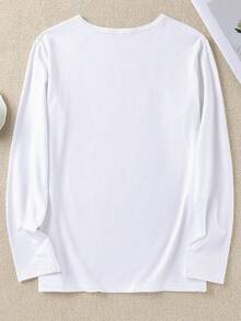 Disney 1pc Women's Long Sleeve T-Shirt, Mickey Mouse Graphic Print Long Sleeve T-Shirt, Round Neck Slightly Elastic. - White - View 3