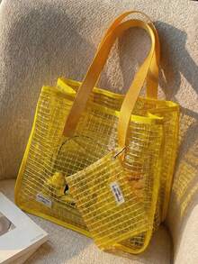 Minimalist Large Capacity Transparent Beach Bag Shoulder Bag Tote Bag Handbag For Women - Yellow - View 3