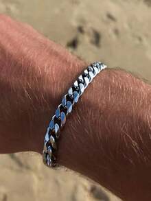 MECYLIFE 1pc Men's Classic Stainless Steel Cuban Link Bracelet, 5mm/7mm, Stackable - Silver - View 6