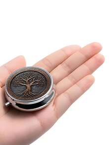 2D Flat Design 1pc Portable Travel Pill Box, Metal Vitamin Storage Box With Tree Of Life Pattern, Metal Mini Pill Organizer Box, Unique Gift Compact Pill Box, Suitable For Pocket, Wallet And Travel Gift, Best Christmas Gift - Multicolor - View 3
