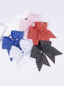 2pcs Rhinestone Cheerleader Bows, Girls Glitter Large Elastic Ponytail Hair Ties, Softball Game Hair Accessories - Multicolor - View 10
