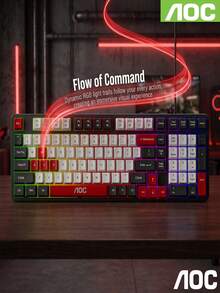 AOC GK116H1 Wired Keyboard With Embossed Keycaps, Crisp Typing Feel And Fast Rebound, Colorful Backlight, 26-Key Anti-Ghosting, USB Plug And Play, Suitable For Office, Gaming And Home Use - View 3