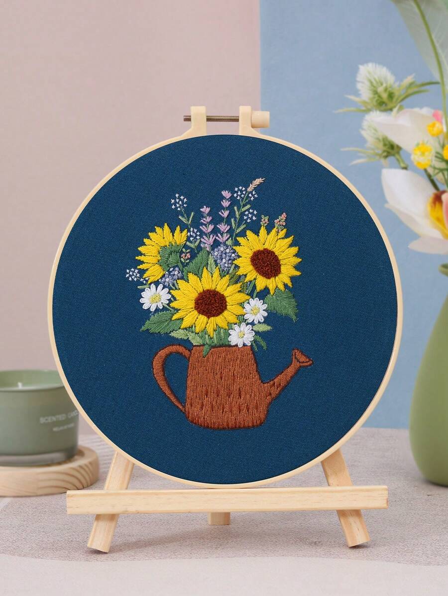 1套手工刺繡套件,附圖案與說明書,蝴蝶與花卉十字繡套件,適合成人初學者,DIY十字繡套件含繡框、針與線,3款可選 - E款材料包 - 查看 1