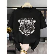 Algodón pesado, hombre, diseño vintage 1977, camiseta - uso diario, ocio - estampado escudo con texto Premium Quality 1977 Original Vintage - Negro - Ver 1