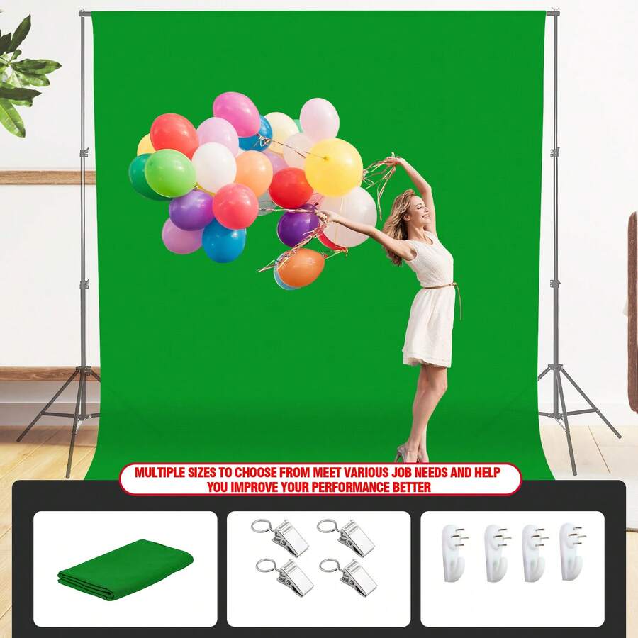 2D Flat Green Screen Backdrop, Pure Green Screen Background, Photography-Specific Green Screen Backdrop Curtain, Thickened Polyester Fabric Green Screen Cloth, Suitable For Photography, Video, And Party Decoration (Stand Not Included). - Green - View 1