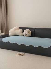 Funda protectora para cojín de sofá de una pieza con textura jacquard tipo gofre, moderna y minimalista, color liso, borde ondulado, de seda de hielo fresca y transpirable para verano, antideslizante, resistente a arañazos de gatos y apta para mascotas, resistente al desgaste, lavable a máquina, resistente a manchas y fácil de limpiar, apta para todas las estaciones, sala de estar, dormitorio, casa de huéspedes, cobertura completa, para sofá en L de 1 a 4 personas, talla S - Azul - Ver 2