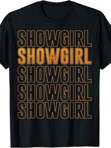 Camiseta gráfica retro divertida para hombre "Show Girl" - Letras naranjas en cuello redondo, manga corta, corte holgado, camiseta casual para todas las estaciones, estampado duradero por tr - Multicolor - Ver 1