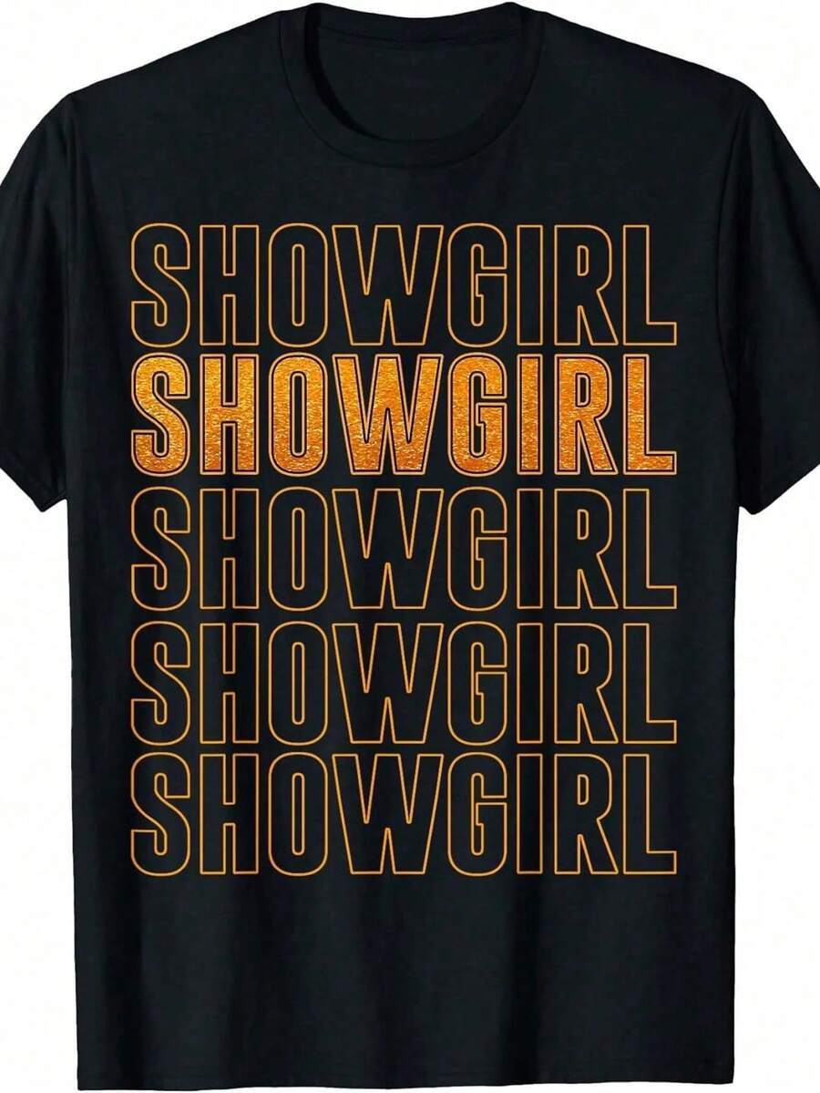 Camiseta gráfica retro divertida para hombre "Show Girl" - Letras naranjas en cuello redondo, manga corta, corte holgado, camiseta casual para todas las estaciones, estampado duradero por tr - Multicolor - Ver 1