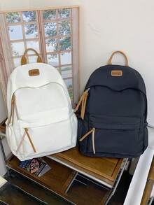1 pièce Sac à dos étudiant de style universitaire décontracté de couleur unie, sac à dos léger à poches multiples pour l'école, sac à dos grande capacité, convient aux étudiants/diplômés/doctorants, applicable pour la rentrée scolaire, l'apprentissage sur le campus, les courts voyages, le camping en plein air et les sorties décontractées quotidiennes - multicolore - Voir 10