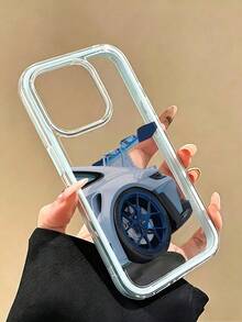 1 pièce Étui de téléphone avec cadre bleu, lentille transparente minimaliste, protection anti-chute et anti-collision, motif de voiture de course, compatible avec Apple 17/17Pro/17Promax/16/16Pro 16 Pro Max/15/14 Plus, 13/12/11, Étui de téléphone Air, housse de protection - Bleu ciel - Voir 3