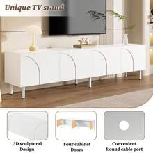 TV Stand/Living Room Side Table With Curved Lines In Three Dimensions, Four Doors, Two Separate Storage Compartments, Metal Legs. - 白色 - 查看 5