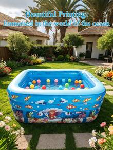 Inflatable Swimming Pool With Soft Inflatable Floor, Cartoon Pattern, 55" X 37" X 27", Suitable For Family Members, Ideal For Backyard, Garden, Outdoor And Party Scenes, Multiple Sizes Available - Multicolor - View 2