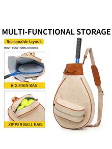Bolsa vintage para raqueta de tenis/bádminton con compartimento, bolsa ligera para raqueta deportiva con bolsillo con cremallera, correa ajustable para el hombro, gran capacidad para guardar la raqueta, pelotas y equipo personal, bolsa clásica para raqueta deportiva adecuada para jugadores masculinos/femeninos, principiantes y competiciones - Multicolor - Ver 6