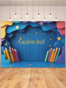 Pancarta de fondo personalizable con texto para fiesta temática de regreso a la escuela, diseño de decoración con lápiz, cuaderno, mochila, globo terráqueo, manzana, nota adhesiva y estrella, tema de regreso a la escuela, adecuado para ceremonia de apertura del nuevo semestre, reunión de clase de regreso a la escuela, decoración del aula, decoración de fondo para registro de eventos del campus, pancarta de fotografía de vinilo - Multicolor - Ver 2
