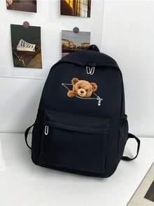 1pc Solid Color Men's Fashion Backpack, Versatile Large Capacity Casual Commute Student Backpack For Men And Women - Black - View 5