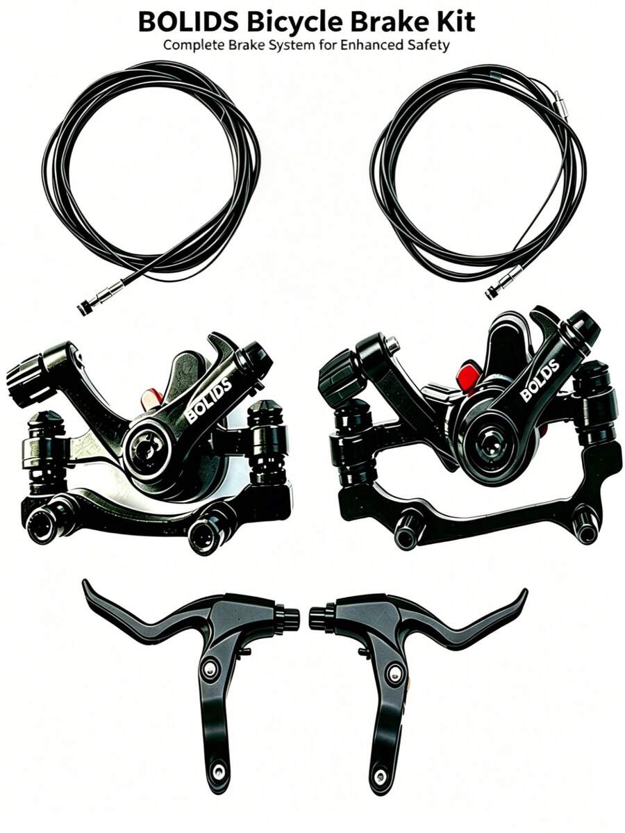 Kit Rem Cakram Mekanik Sepeda Universal, Set Kaliper Rem Cakram BOLIDS Depan Belakang dengan Tuas Rem Kiri dan Kanan, Selongsong Kabel Rem & Kunci Allen, Suku Cadang Pengganti Rem Cakram Lengkap untuk MTB, Sepeda Gunung, Sepeda Kota, Sepeda Lipat