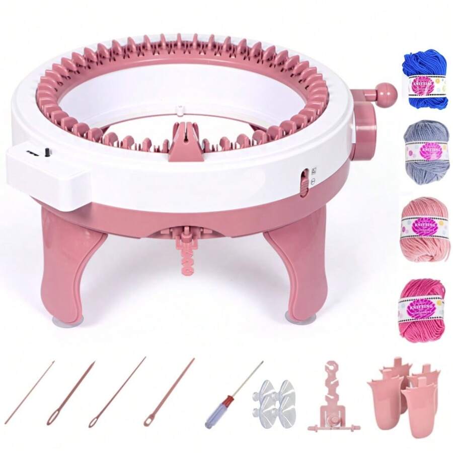 Smart Knitting Machine With 48 Needles, Round Spinning Loom, Row Counter, Double Loom Rotating Table And Complete Set, Kit For Socks, Hats, Pumpkins - A - View 1
