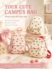 XD 2026 New Cute Sweet Corduroy Lightweight Mini Backpack, Soft And Comfortable, Perfect For Travel, Spring Outings, School Essentials, (Random Print Position) - Multicolor - View 6