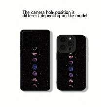 [24h Spedizione da DE/FR/ES] 1 pezzo Custodia per telefono in TPU morbido con stampa di fasi lunari, cielo stellato viola e rosa, glitter nero opaco, antiurto, protezione completa della lente, antigraffio, regalo mistico celeste per donne e amanti dei motivi galattici, regalo ideale per compleanni e festività, compatibile con iPhone 17/17Air/16e/11 Plus Pro Max, Galaxy S21-S26 Ultra Edge Fe Plus & altri telefoni - 1 - Visualizzare 5