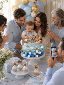 22/15/6/1pc-Blue Teddy Bear Cake Decorations, Planet Theme Cake Decorations, Suitable For Boys And Girls Birthday Parties And Baby Shower Party Decorations - Perfect For Boys Birthday Party - Multicolor - View 4
