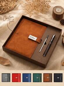 Personalized Leather Notebook Set - Notebook And Pen Set - Ideal Gift For New Job Or Teacher - Perfect Office Supplies And Stationery Gift - Travel Size Notebook Optional - Notebook Gift Box Set School Supplies, Thoughtful Gift, Replaceable Notebook - Multicolor - View 2