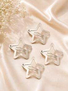 Mixed Colors Tic Tac Star Hair Clip Set Hair Accessories To Tame Frizz / Bangs Clip - 套裝包含 4 個銀色 - 查看 2