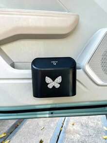 1pc Car Hanging Trash Can, Car Interior Decorative Storage Garbage Bin, Waterproof Car Accessory - Rhinestones - View 11