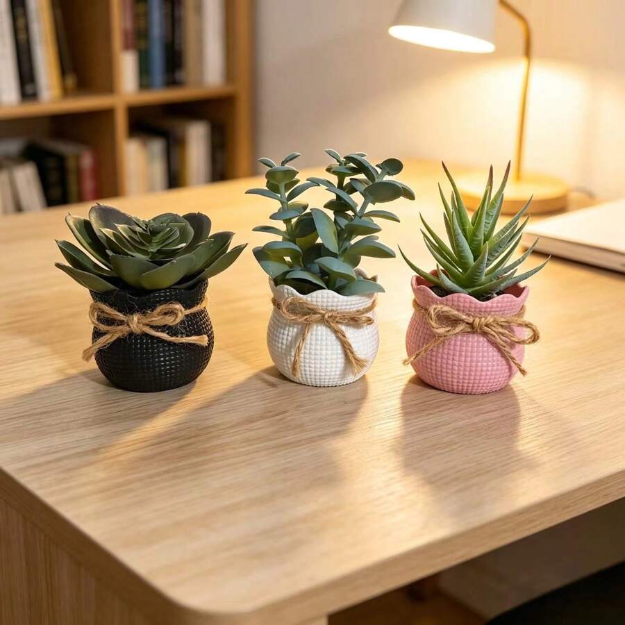 3件組人造多肉綠植盆栽，免維護，INS北歐風療癒桌面裝飾，適用於居家桌面、浴室、臥室、節日派對、辦公室等多場景的桌面裝飾仿真植物