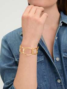 Ashenrae 1 pieza Brazalete abierto de metal minimalista (Tamaño ajustable) - Amarillo Oro - Ver 5