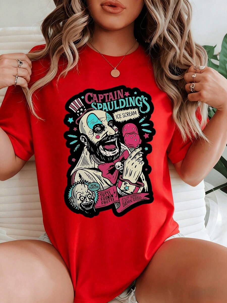 1 paquete de gráficos presenta un payaso peculiar sosteniendo con alegría un helado derretido, con fuentes retro vívidas, estrellas coloridas y un humor divertido, creando una mezcla de esti - Rojo - Ver 1