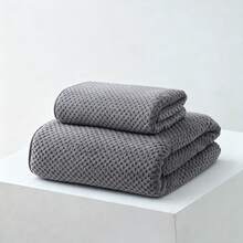 1pc/2pcs (Towel Approx. 13*29 Inches + Bath Towel Approx. 28*55 Inches) Solid Color Coral Fleece Highly Absorbent Soft Skin-Friendly Towel, Microfiber, Quick Dry, Hand Towel/Bath Towel, Home Set, Suitable For Face And Body, SPA, Yoga, Swimming, Beach Towel, Hydrotherapy Center, Bathroom Supplies, Holiday Gift - Dark Grey - View 12