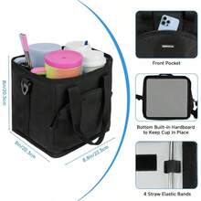 Reusable Beverage Bag With Handle - Insulated, Foldable Beverage Bag With A Four-Cup Capacity, Featuring A Leak-Proof Base, Adjustable Compartments, And A Shoulder Strap; Comes With A Portable Storage Bag; Ideal For Takeout, Car Use, And Travel - Black - View 4