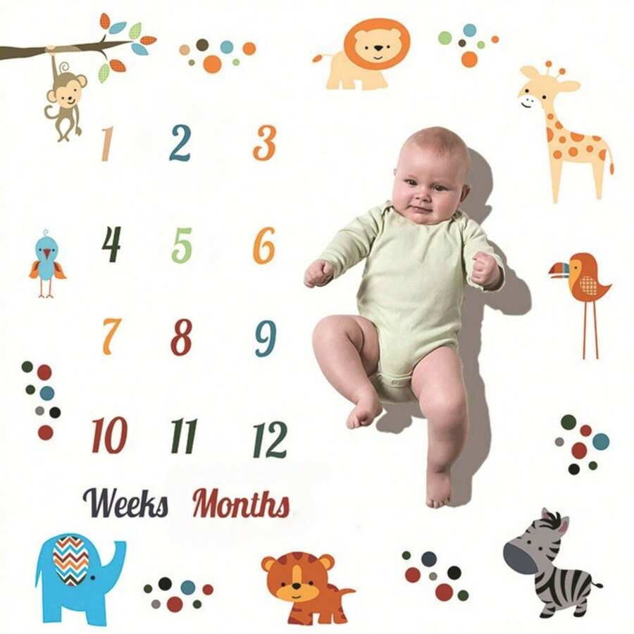 1pc Baby Photography Blanket With Month Numbers, Creative Newborn Photo Prop Background, Milestone Blanket With Creative Felt Frame - Shape - View 1