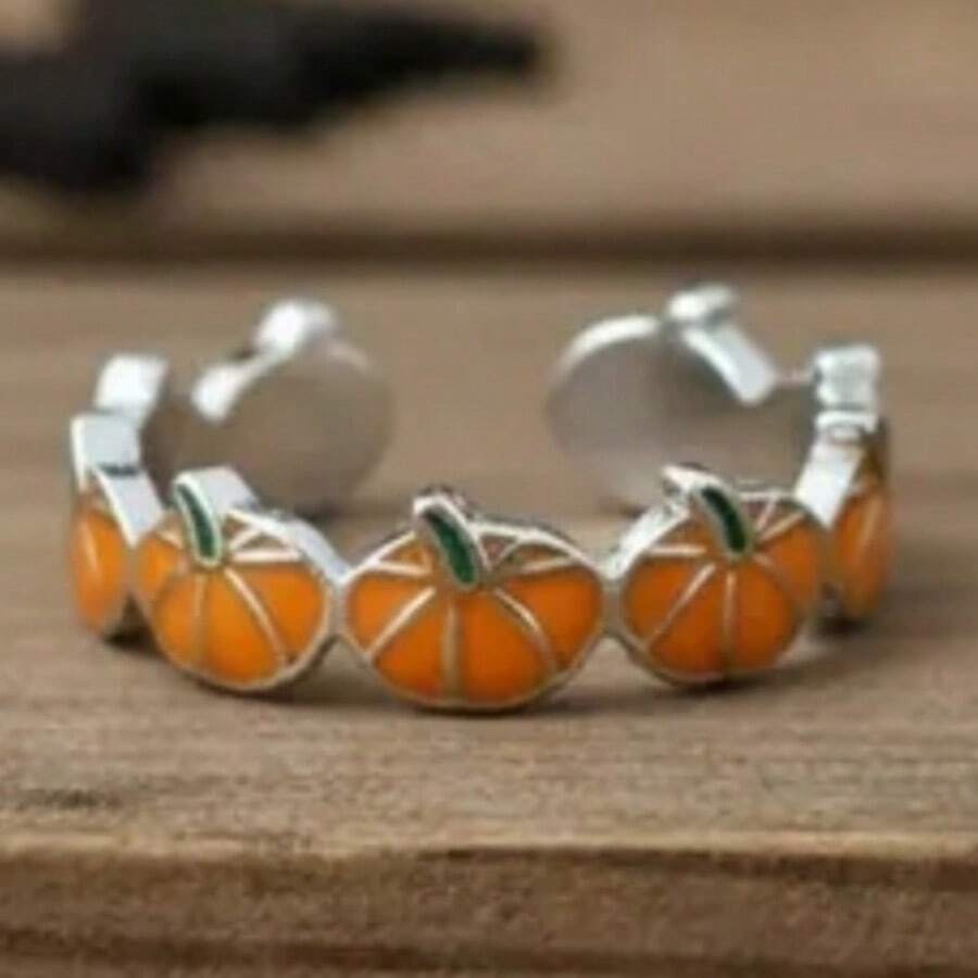 Cute Adjustable Yellow Pumpkin Ring, Handmade Copper Ring, Versatile Daily Fashion Accessory For Women - Silver - View 1