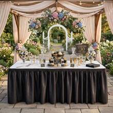 1 Set Rectangular Tablecloth With Pleated Table Skirt, PEVA Plastic Oil-Proof Waterproof Stain-Resistant Wedding Party Decoration Set, Suitable For Birthday Party, Event, Banquet, Baby Shower - Black - View 9