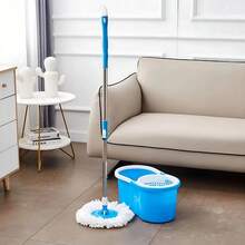 Giratorio Mágico con Cubeta Exprimidora, Cabezal de Microfibra Rotatorio 360°, Mango Telescópico Ajustable, Sistema de Limpieza Eficiente para Pisos de Madera, Cerámica, Mármol y Más (NEGRO) - Azul - Ver 8