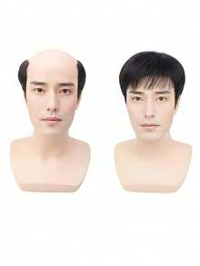 1件男士短髮假髮－男士髮頂補髮片，專為稀疏髮與「地中海式」禿頂設計，時尚隱形髮片，無縫翻轉式設計，自然隱形外觀，直髮髮質，觸感柔軟，可完全客製化 - 彩色 - 查看 6