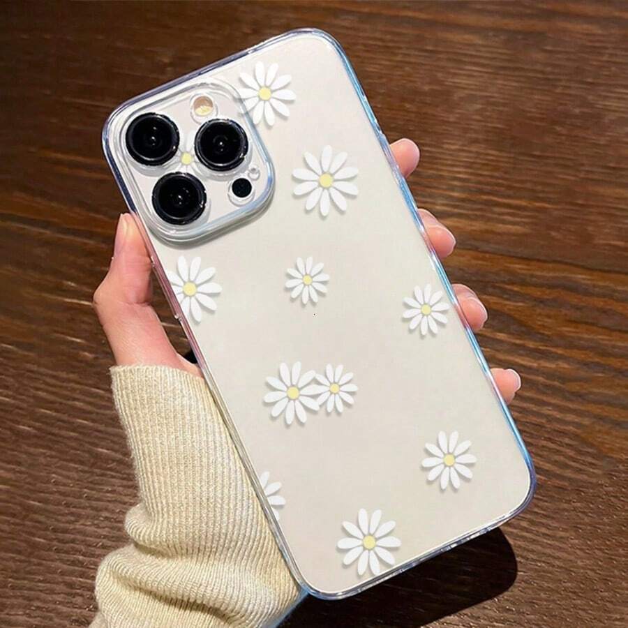1PC Minimalist Fresh Daisy Flower Transparent Soft Phone Case - Multicolor - View 1