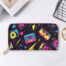 Vintage Cassette Tape Pattern Zipper Long Wallet, Multi-Function Card Holder With Card Slots And Coin Pocket, Fashionable Double-Sided Pattern Zipper Clutch, Great Outdoor Gift For Men And Women - A - View 6