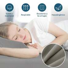 Impala Juego de cama 4 piezas - Juego de cama individual 4 piezas microfibra suave azul colores sólidos - sábana plana, ajustable y 2 fundas - Gris - Ver 2