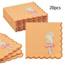 20/40/60 Peças, Guardanapos de Papel para Coquetéis com Fatias de Laranja, Guardanapos Descartáveis de 2 Camadas com Impressão em Aquarela, Design de Copo de Bebida Tropical com Borda Ondulada Bege e Laço Rosa, Toalhas de Mão para Festa na Piscina de Verão, Brunch de Meninas, Suprimentos para Celebração de Coquetéis Tropicais, 13*13 Polegadas - cor laranja - Visão 8