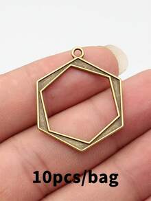 10 buah liontin heksagonal geometris berongga berdesain menarik ukuran 35x27mm untuk pembuatan perhiasan, kalung, gantungan kunci, rantai ponsel, dan aksesoris gelang. - segi enam - View 6