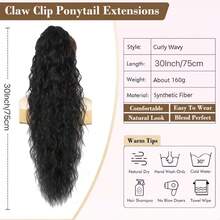 75cm Long Wavy Claw Clip Ponytail Hair Extension, Fluffy Corn Wave Synthetic Curly Ponytail Hair Piece For Women Daily Styling - Multicolor - View 2