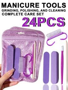 European & American Violet Series Nail Filing & Cleaning & Exfoliating Set, 5 Nail Tool Accessories Per Set, Comprehensive Filing, Cleaning & Exfoliating, Mini & Stylish, Convenient For Travel, Easy For Beginners, Suitable For Nail Art Enthusiasts, Daily Use - Violet Purple - View 10