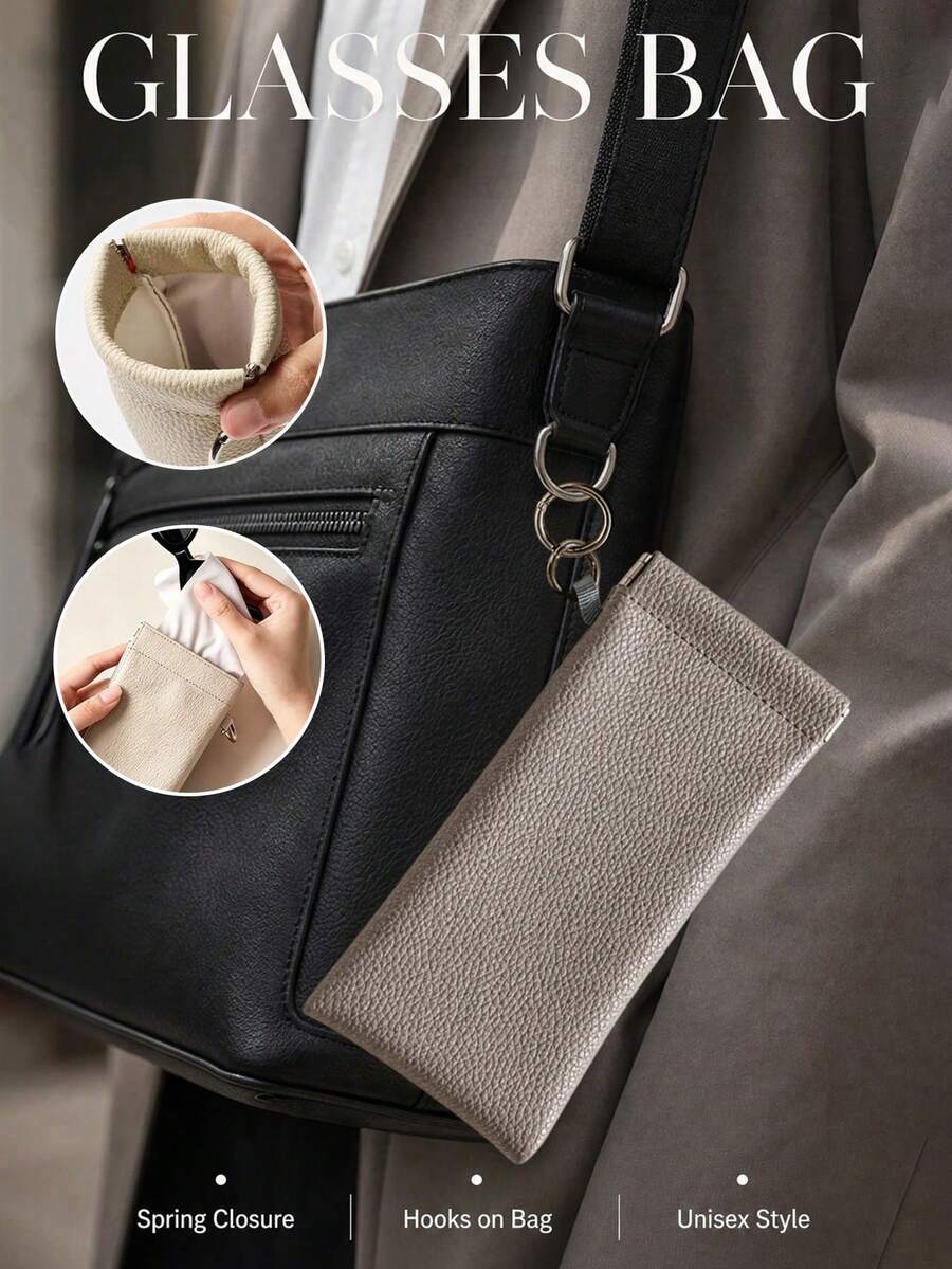 1pc Unisex Minimalist Eyeglass Pouch, Portable Glasses Storage Bag, Soft Shell Anti-Scratch Eyewear Protective Case, Hanging Eyeglass Bag - Black - View 1