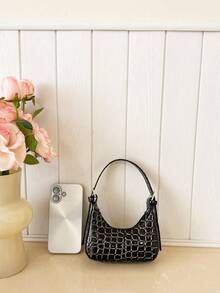 1pc Fashionable Stone Texture PU Leather Handbag With Zipper Closure, Underarm Bag, Crocodile Pattern Lipstick Handbag, Suitable For Shopping, Parties And Daily Use - A - View 4