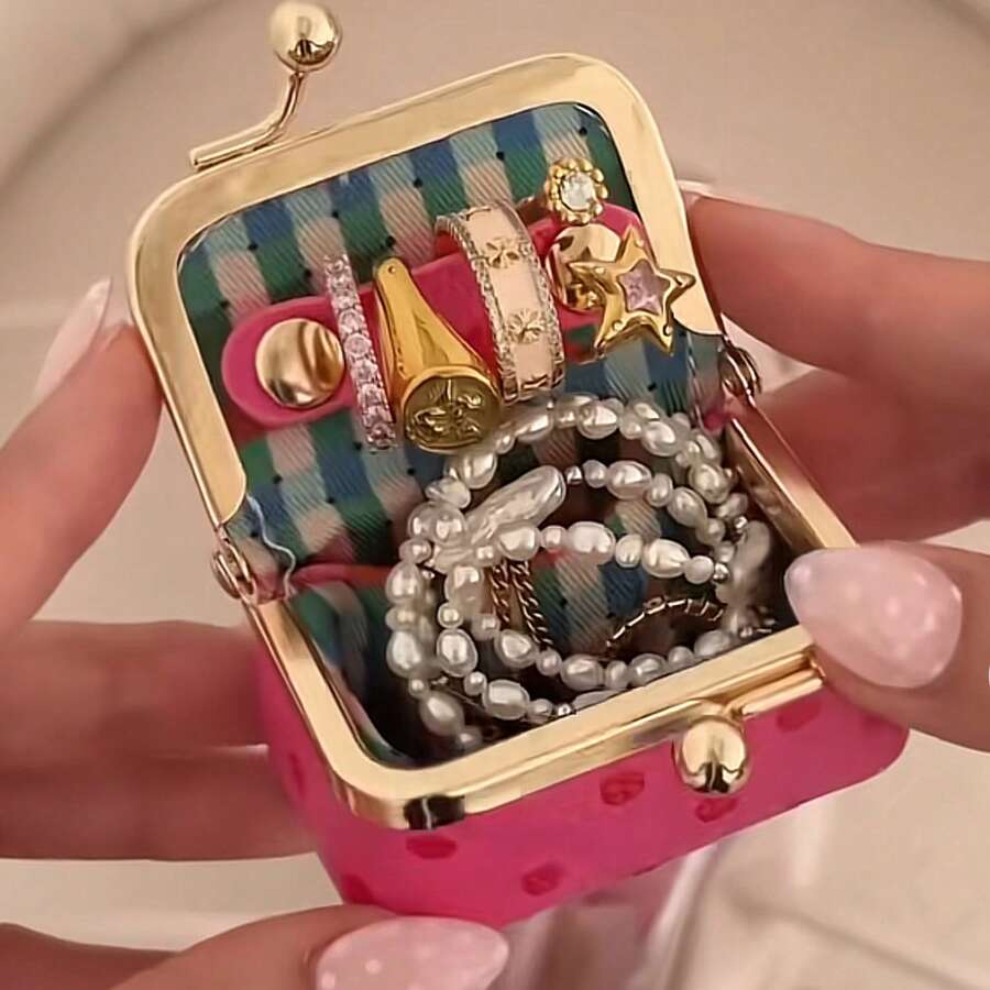 1pc Portable Mini Jewelry Box, Travel Earring, Ring, Accessory Storage Box - Lilac Purple - View 1