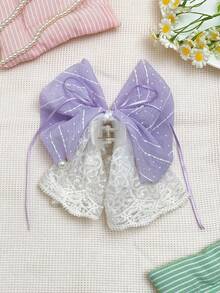 1/2件組蕾絲波點大蝴蝶結髮夾套組，珍珠蝴蝶結髮夾，Lolita女款髮飾，Lolita風格，大蝴蝶結+蕾絲+珍珠設計，適合半紮髮、盤髮、盤髮造型，Lolita/漢服造型，髮飾，夏季必備，髮夾，抓夾，夏季，髮飾 - 彩色 - 查看 10